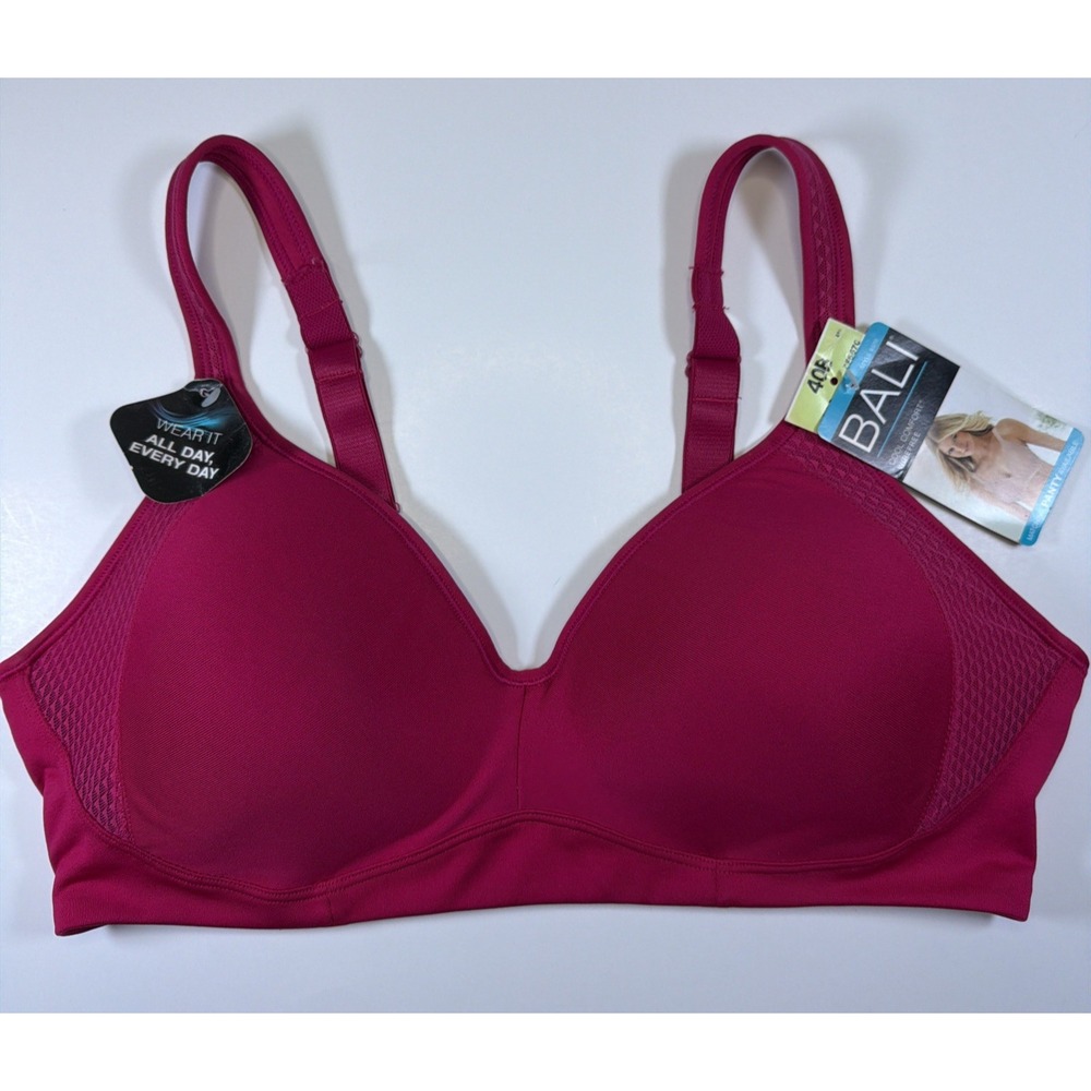 Bali Cool Comfort Bra 40B Pink Wireless Style DF6570 Active Classic NWT 6560